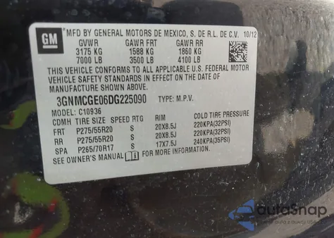 2013 Chevrolet Avalanche Ltz из США, поврежденный, VIN 3GNMCGE06DG225090